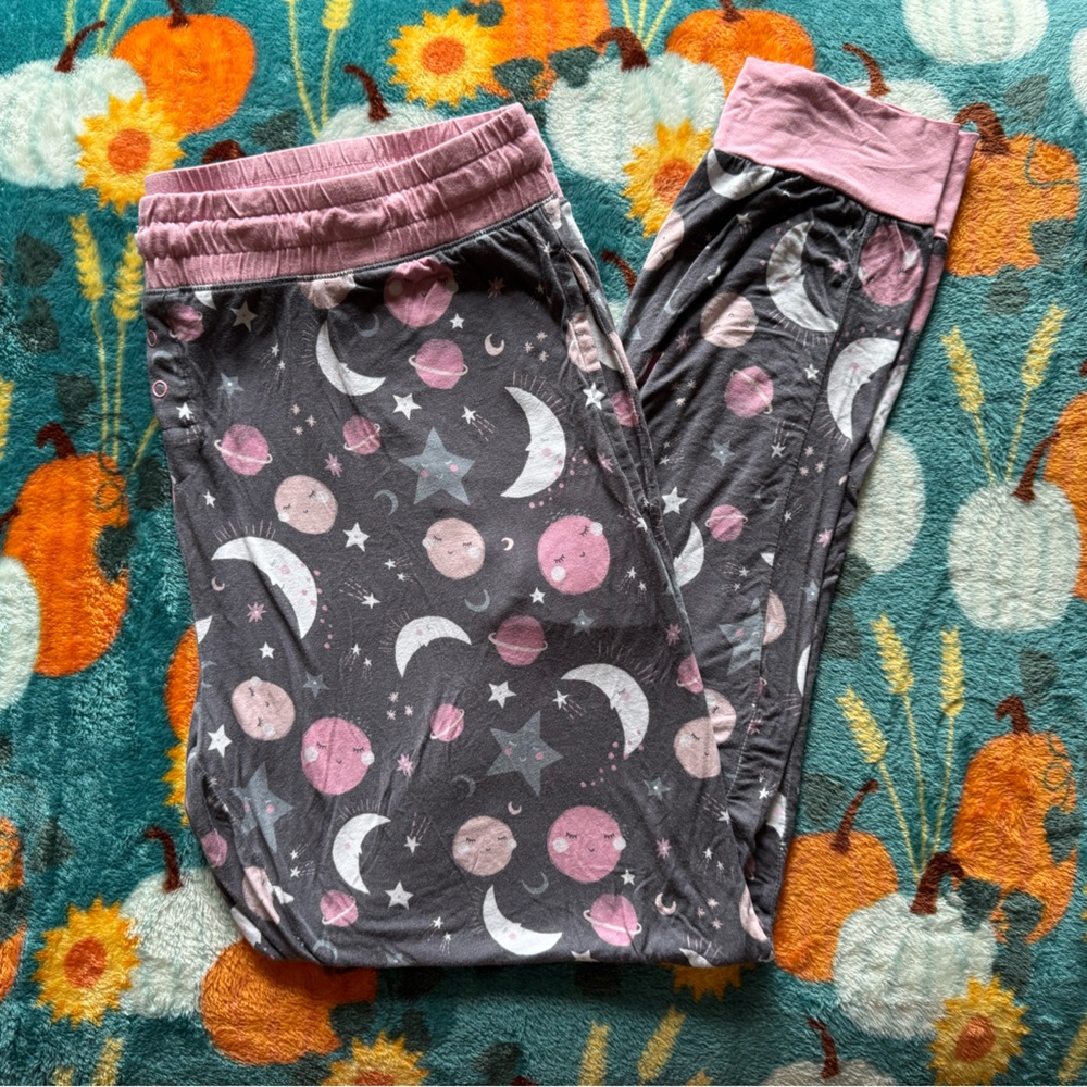 Little Sleepies To The Moon Pink Women’s Pajama Bottom Joggers Sz XL GUC